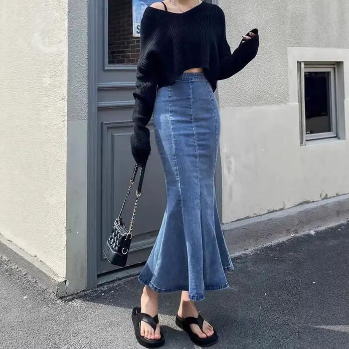 Mini jupe en jean bleue taille haute pour femmes