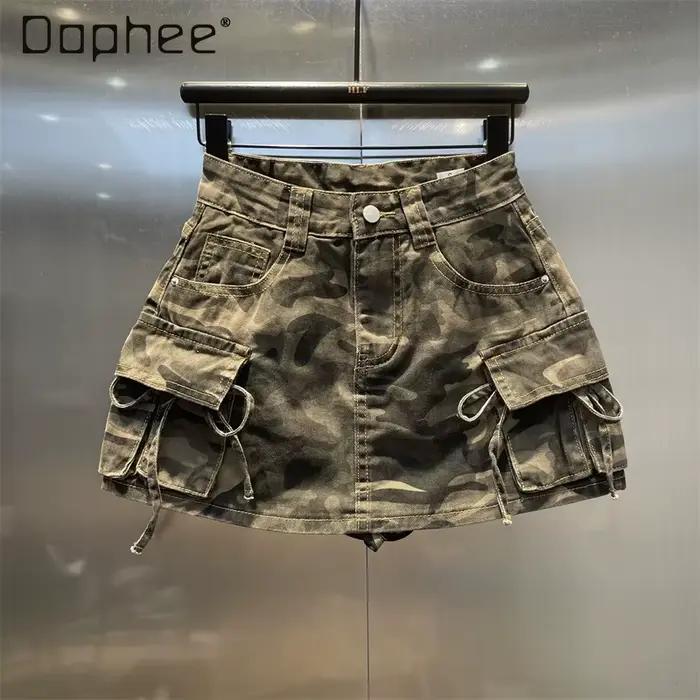 Mini Jupe Cargo En Denim Pour Femmes Avec Poches Latérales Et Nœud Décoratif Style Y2K Occasions Spéciales Hanches Ronde