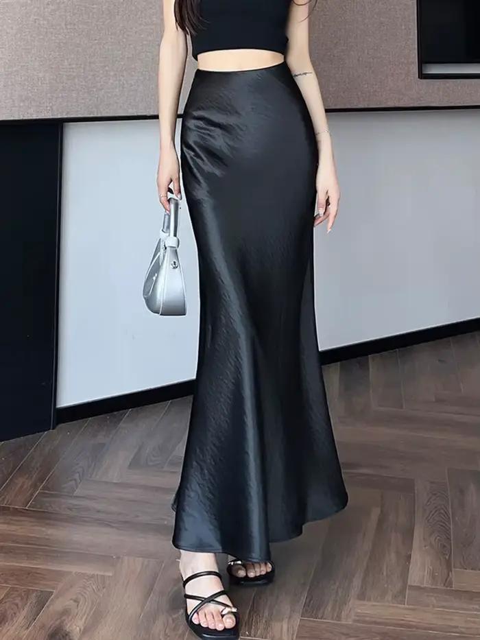 Jupe Zoki Chic Satin élégante décontractée coton polyester forme trompette été junior femmes occasions spéciales