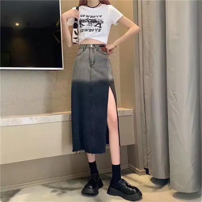 Chubby Gyaru femme jupe en jean taille haute avec fente jupes