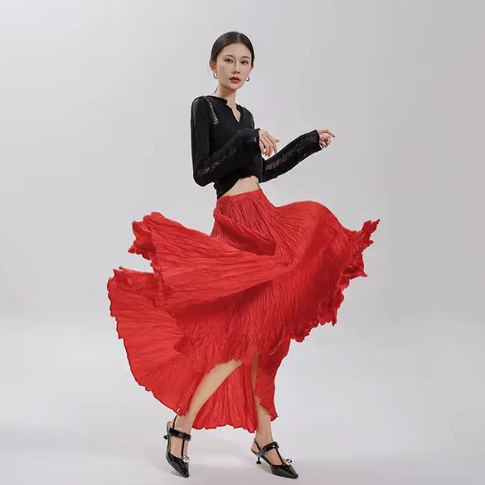 Solide plissée Vintage Jupe femmes 2025 Faldas Mujer De Moda taille haute grande balançoire