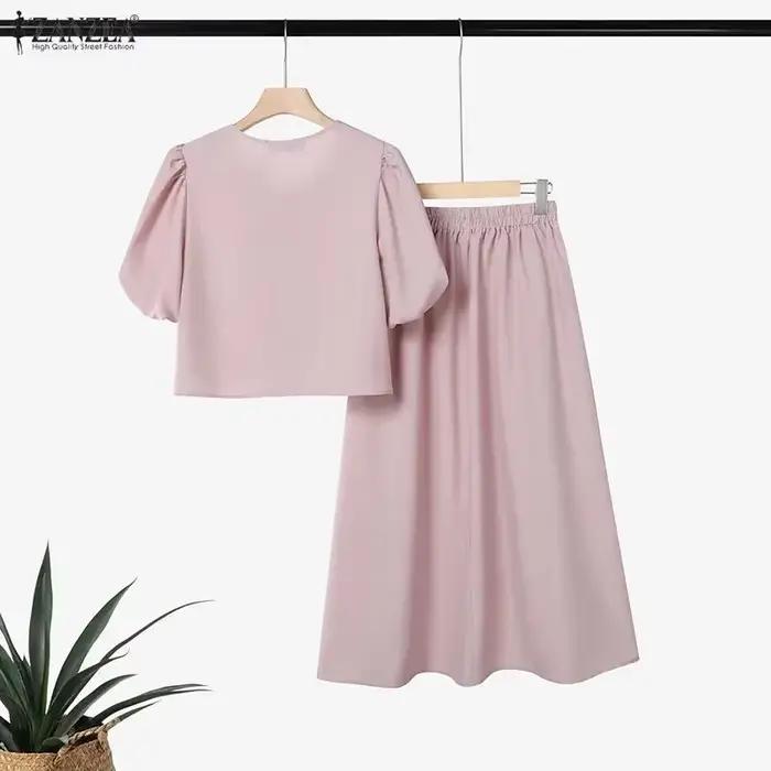 ZANZEA Ensemble de jupe et chemisier à manches bouffantes en dentelle vintage française