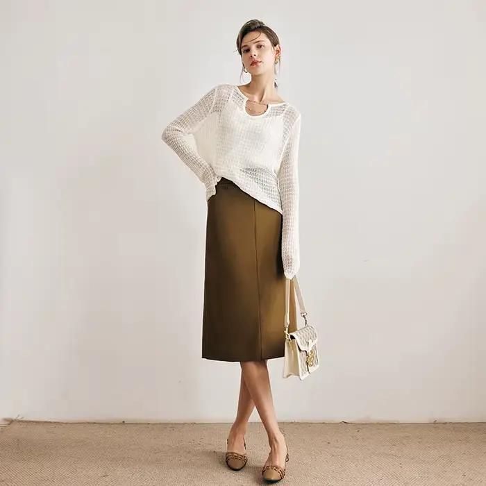 Jupe crayon droite taille haute unie OLrain pour femme