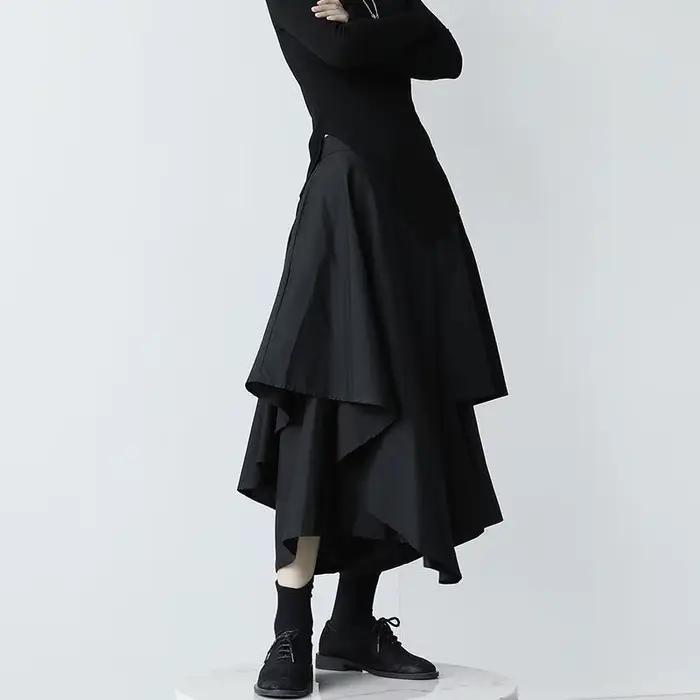Jupes noires femme gothique japonais irrégulière taille haute jupe plissée pantalon pour femmes Vintage solide Cargo