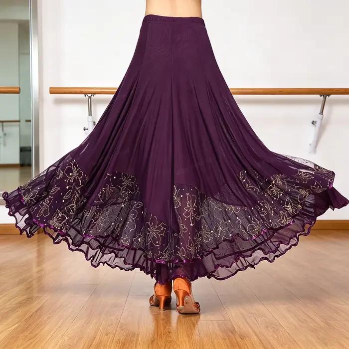 Jupe longue élégante pour femme, costume de danse latine, de bal et de rave