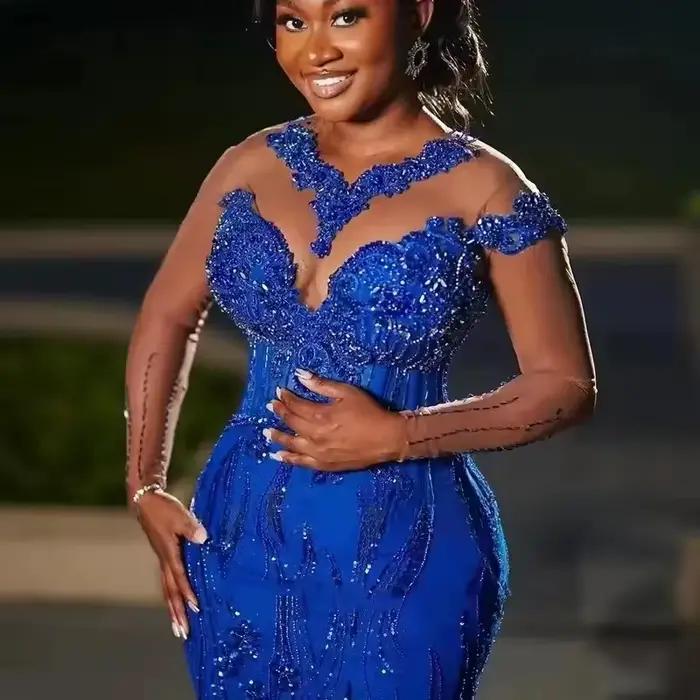 Robe de bal Aso Ebi bleu royal