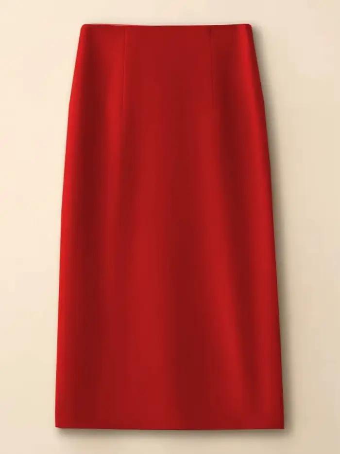 Jupe droite élégante pour femmes en polyester taille haute mi-longue pour tenue de bureau décontractée et occasions spéciales