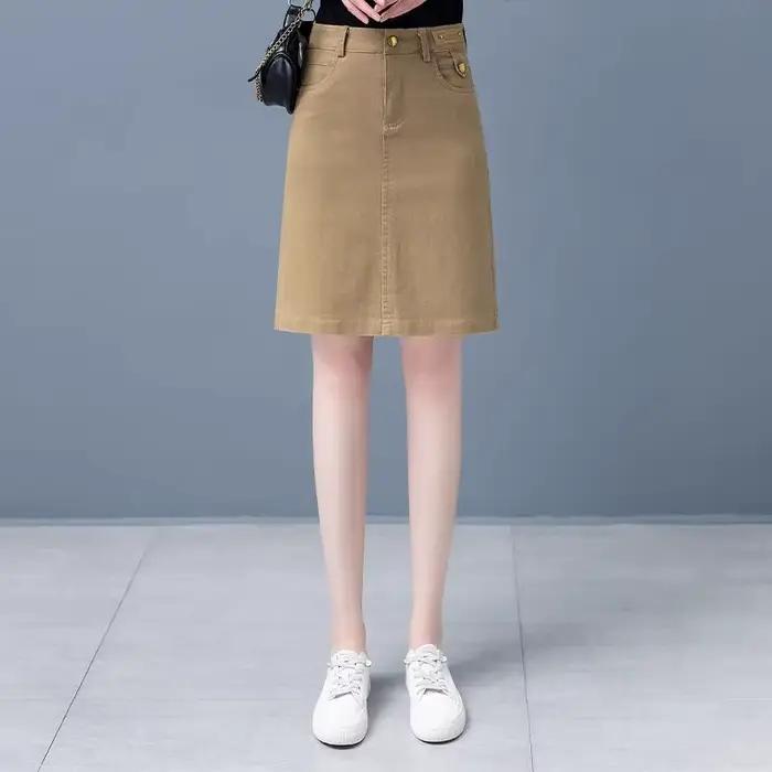 Jupes en jean femme noir Midi taille haute jupe