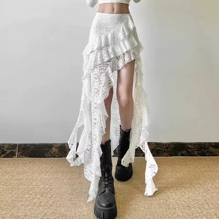 Jupe gothique des années 2000 pour femmes, polyester, dentelle, haute taille, style Y2K, streetwear, Gyaru, hip hop, jupe décontractée et esthétique
