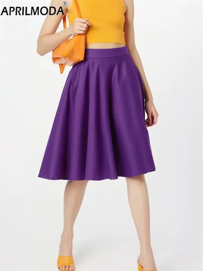 Jupe trapèze mi-longue taille haute pour femme