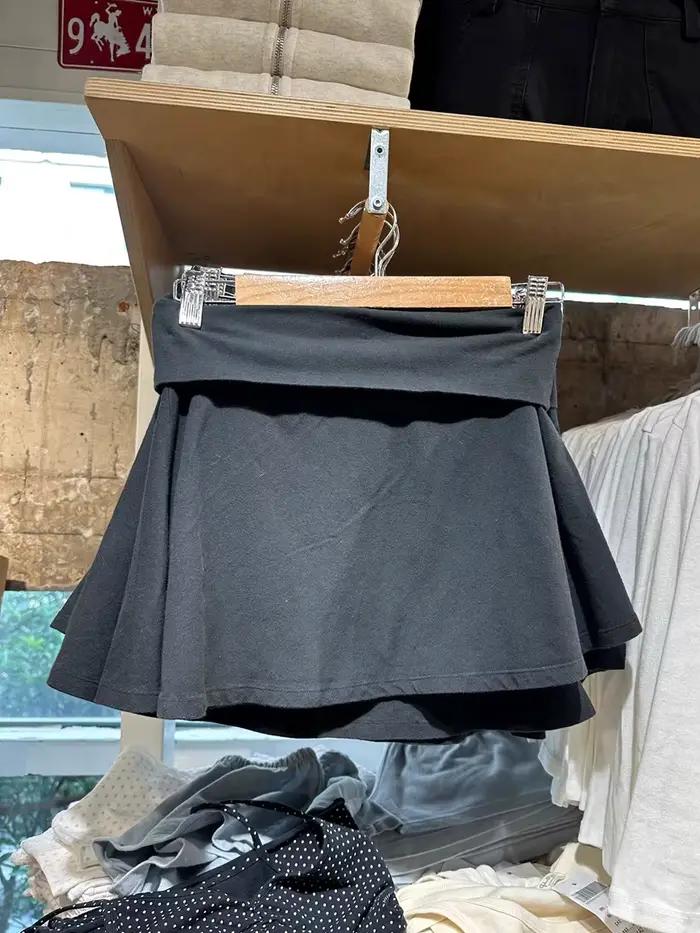 Mini-jupe noire plissée pour femme, taille unique, style préppy, décontractée, coupe trapèze, polyester et coton, pour sorties nocturnes estivales