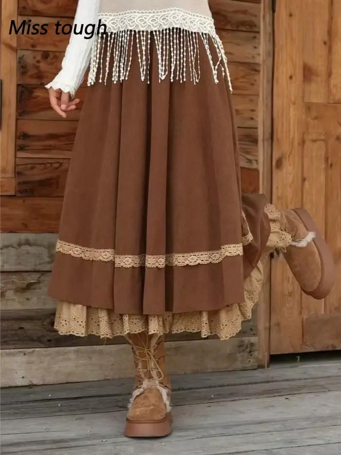 Jupe longue taille haute évasée style Y2K pour femme