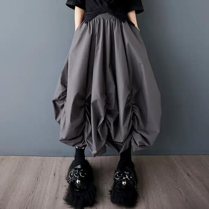 Jupe longue décontractée ample taille haute vintage en coton grande