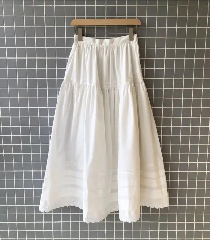 Jupe midi pour femme 100% coton, broderie patchwork, taille haute, coupe évasée, 2 couleurs