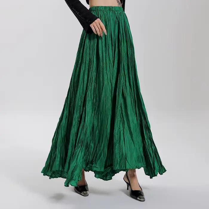 Solide plissée Vintage Jupe femmes 2025 Faldas Mujer De Moda taille haute grande balançoire