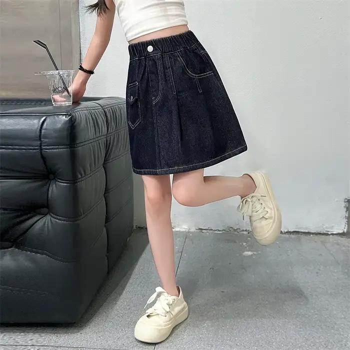 Jupe en jean vintage bleu foncé tendance pour adolescentes