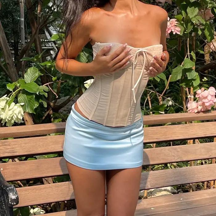 Jupe Kmbangi polyester satinée Y2K mini courte pour femmes basse taille cintrée soirée été clubwear festival