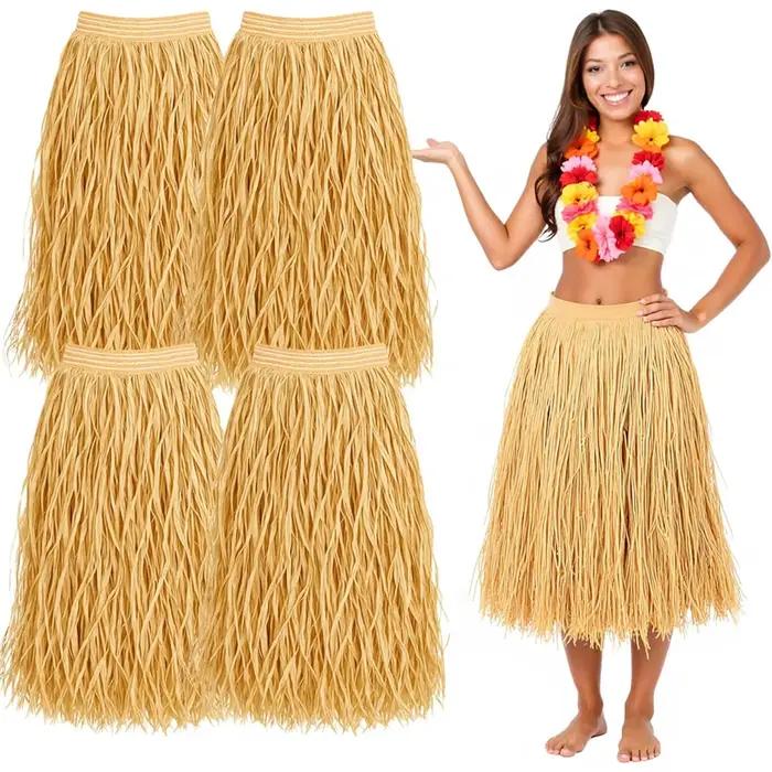 Lot de 4 jupes hula en raphia pour adultes (femmes et hommes)