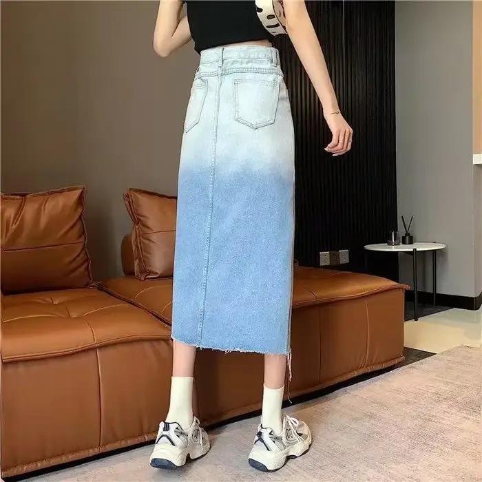 Chubby Gyaru femme jupe en jean taille haute avec fente jupes