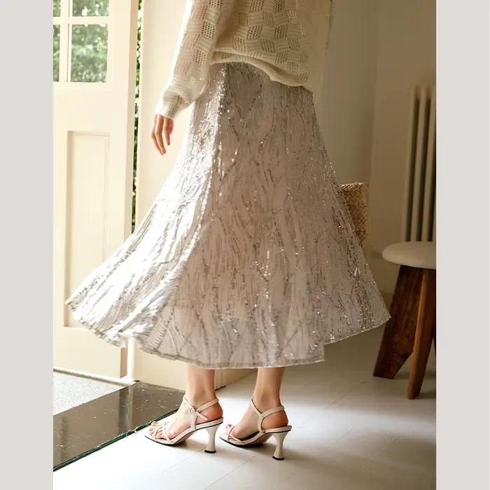 Jupe longue OLrain sirène à sequins en polyester et élasthanne pour femmes automne hiver 2026 soirée gala mariage