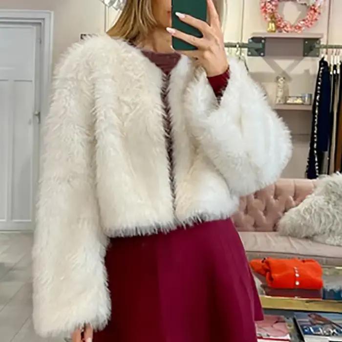 Veste femme femmes mode moelleux fausse fourrure manteau pour femmes hiver élégant à manches longues veste blanc rose haute rue vêtements d'extérieur