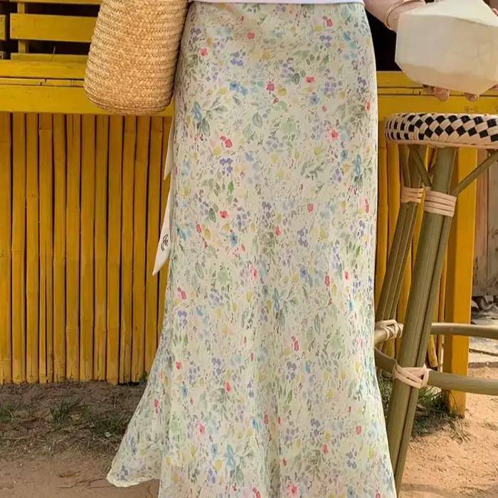 Jupe midi évasée taille haute à imprimé floral pour femme