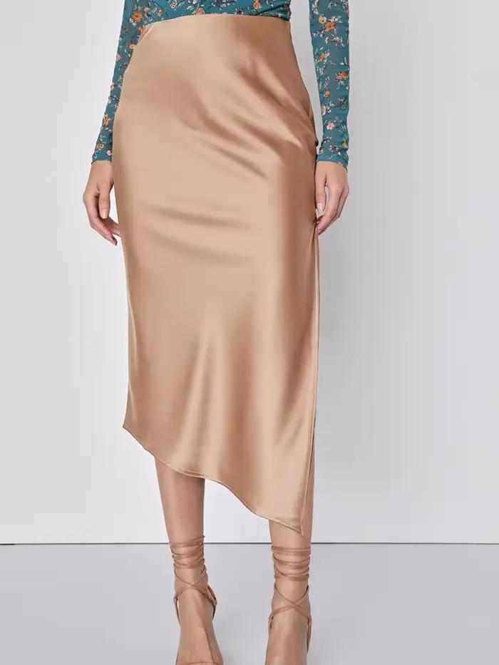 Jupe asymétrique longue en Satin noir pour femmes
