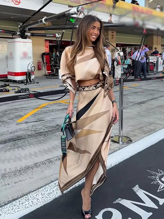 Ensemble Bohème Femme : Haut Imprimé Col Rond et Jupe Longue Irrégulière Taille Haute – Nouvelle Collection Été 2026 Deux Pièces