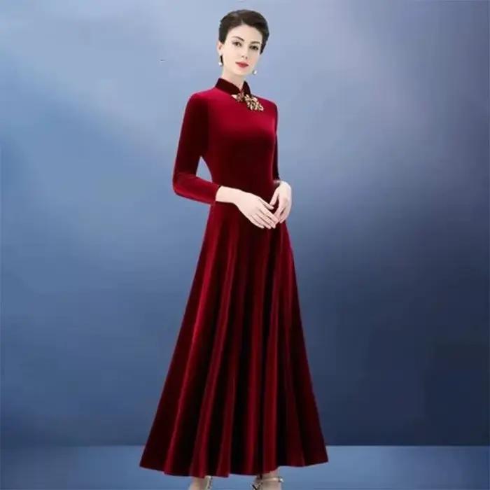 Robe Maxi en Velours localité à Manches sulfpour Femme, Style Ethnique, Nouvelle Mode Éducative, Printemps et Automne
