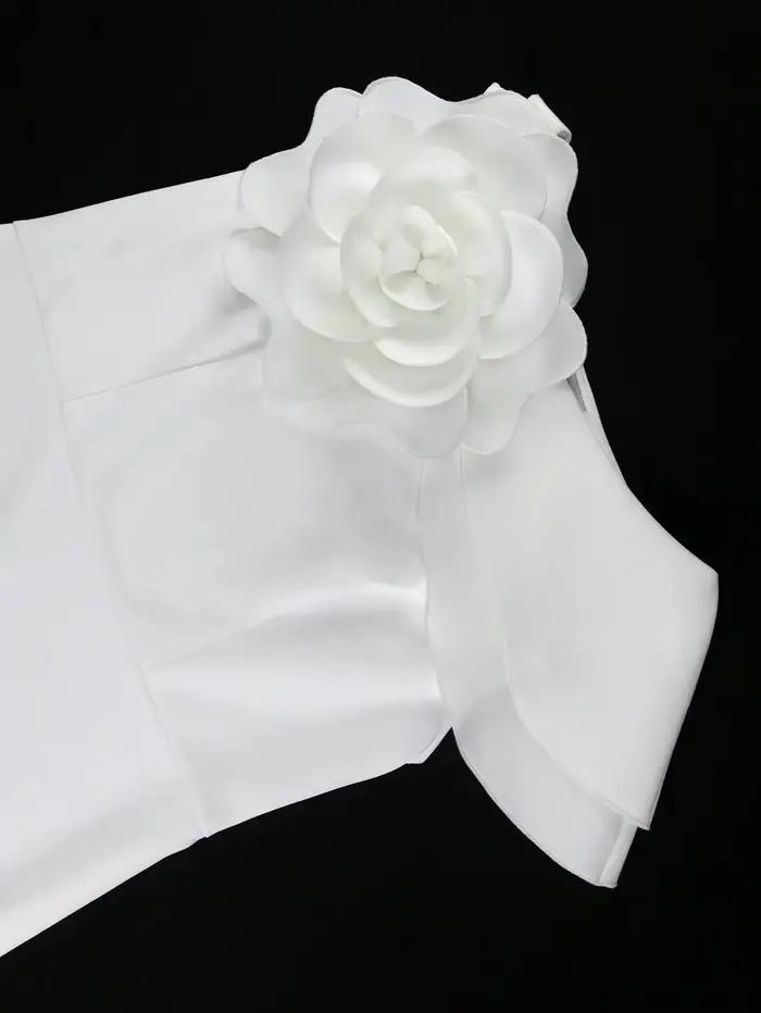 Robe mi-longue blanche à manches courtes pour femmes