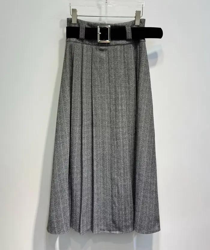 Nouveau 2025 hiver jupe longue de haute qualité laine mélange femmes ceinture Patchwork décontracté