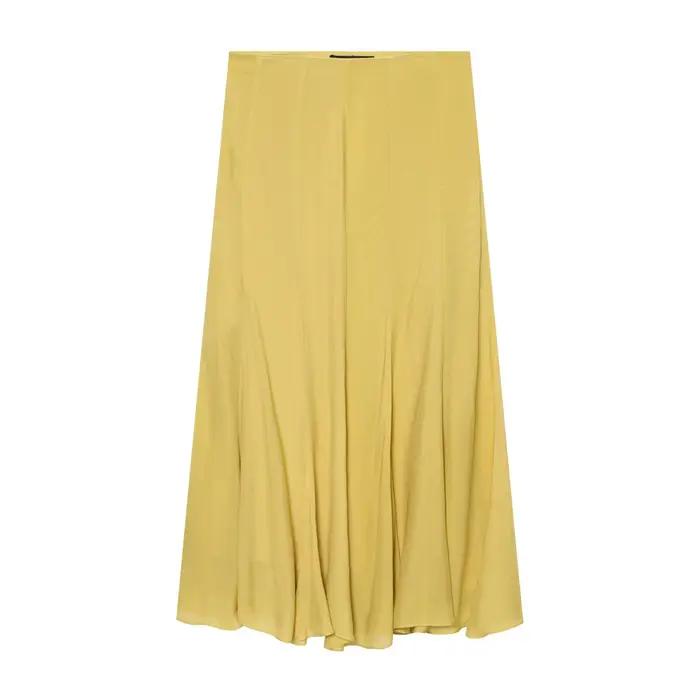 Jupe longue jaune sexy style urbain couleur unie décontractée polyester pur tendance pour femme transfrontalière Asie du Sud-Est