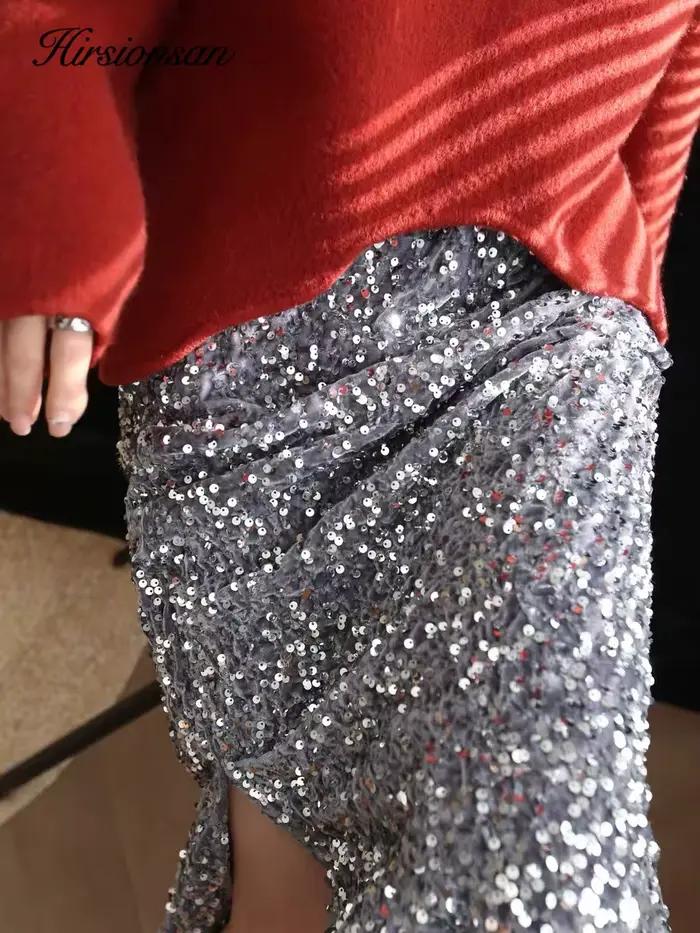 Hirsionsan-Jupe à paillettes taille haute pour femme