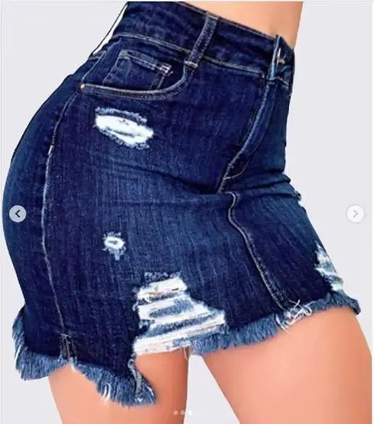 Jupe en jean femmes jupes d'été trou taille haute Stretch déchiré poches en détresse lavé hanche enveloppement au-dessus du genou 2025 Streetwear