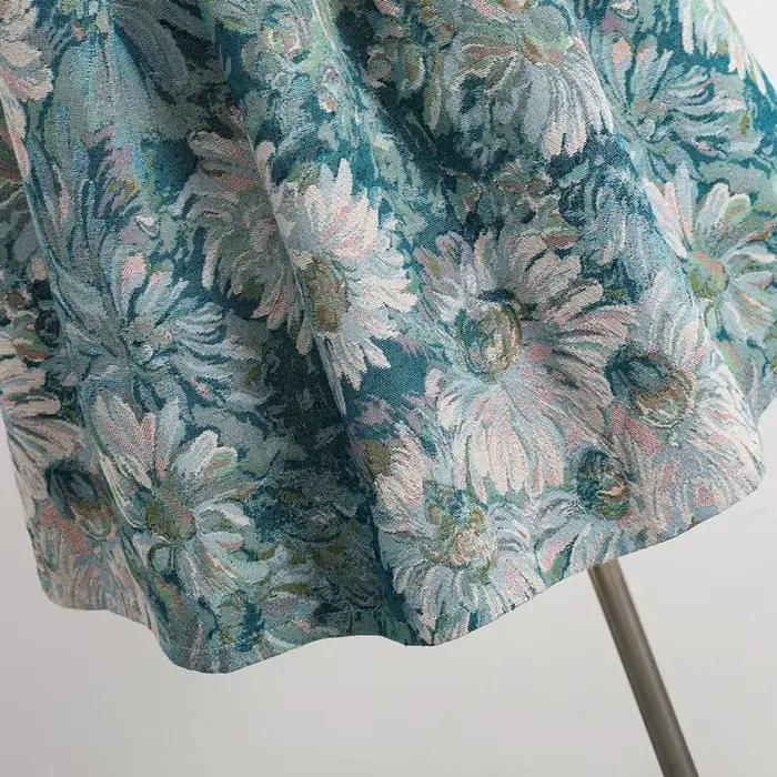 Robe de bal bleu ciel peinture florale vintage ample pour femmes longueur aux genoux soirée élégante vintage femmes vêtements de mode occassions spéciales