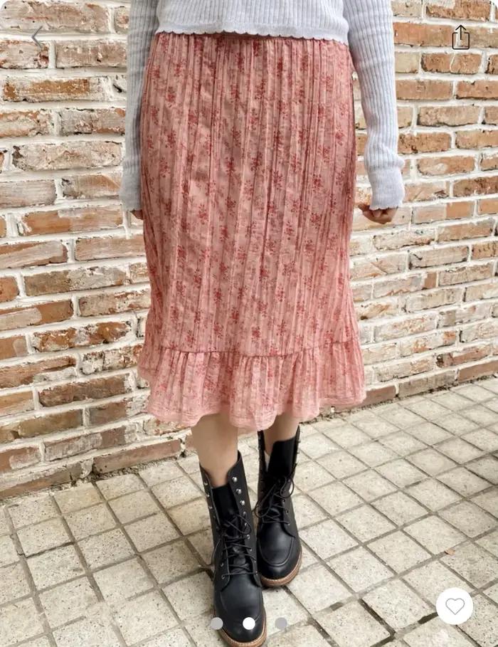 Jupe trapèze taille haute à motif floral rouge pour femme