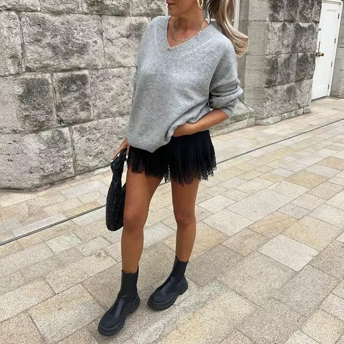 Maemukilabe-Mini Jupe Plissée en Dentelle pour Femme
