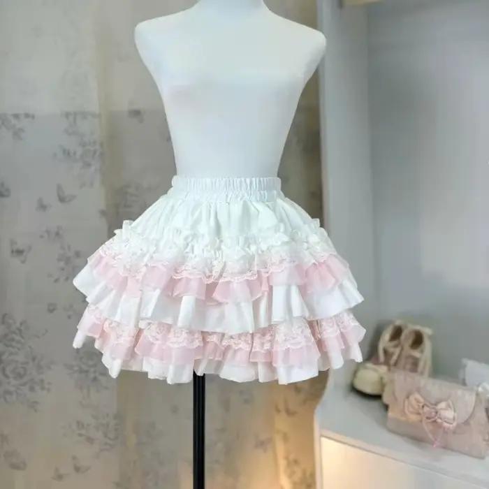 Jupe gâteau douce femmes Kawaii Style Lolita princesse Vintage mignon dentelle volants fête Mini jupes Harajuku Y2k Faldas Mujer 2025