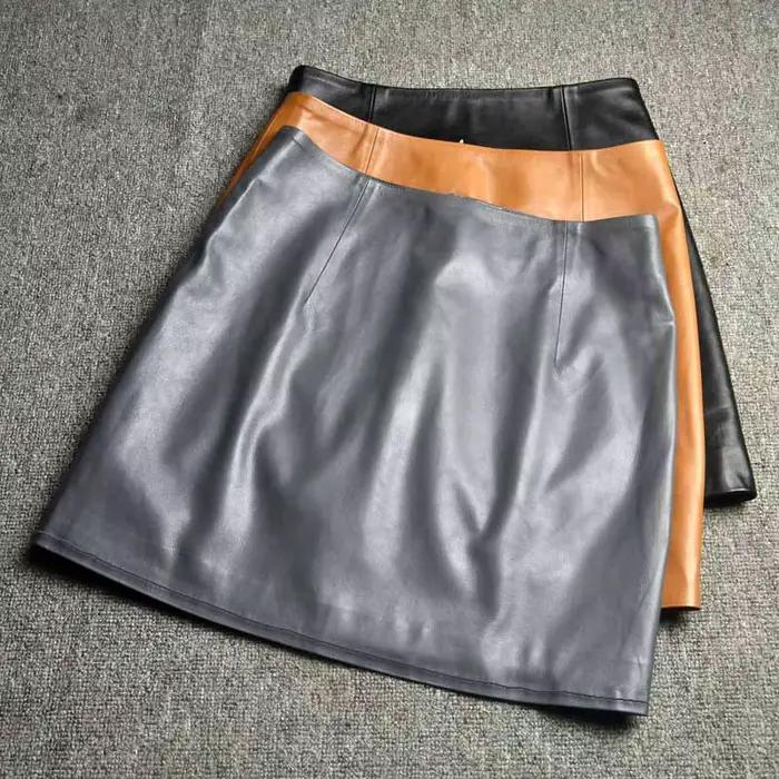 Cuir véritable 2025 une ligne coupe ajustée enveloppement fesses jupe courte en peau de mouton taille haute