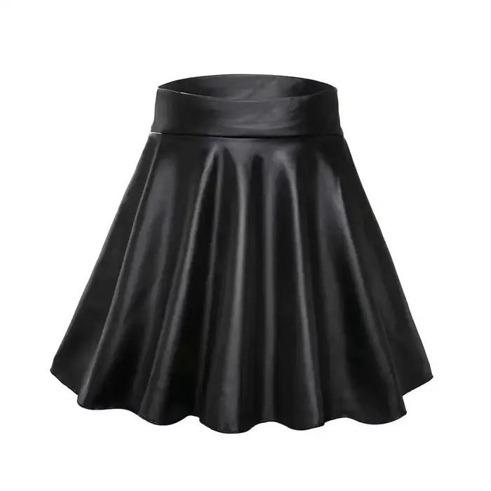 Jupe mi-longue en similicuir texturé taille haute pour femmes