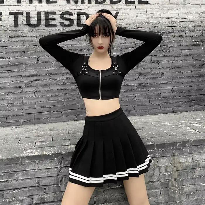 Vintage Style coréen Patchwork jupe Harajuku JK noir jupes plissées gothique Streetwear taille haute Mini
