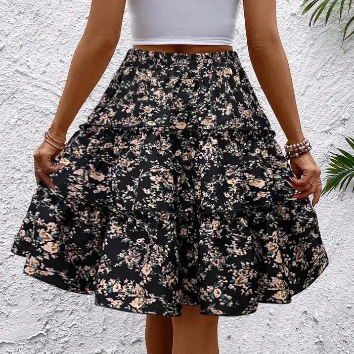Femmes épissées Jupe gâteau à la mode imprimé fleuri