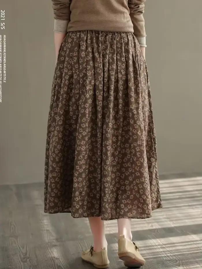 Nouveauté 2025 automne Style Vintage imprimé fleuri ample confortable dames élégante a-ligne jupe longue D536 femmes jupes décontractées