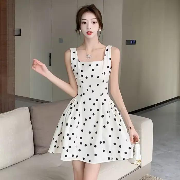 Femme robe à bretelles vacances points robes courtes pour les femmes 2025 mode en ventes pas cher décontracté été élégant luxe Style coréen Chic