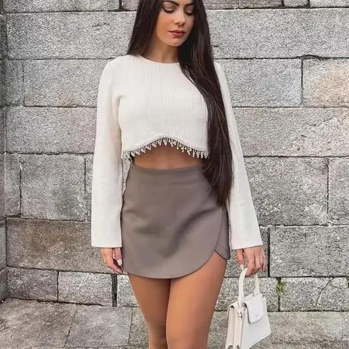 MUJER 2025 noir Mini jupe Shorts femme mode asymétrique