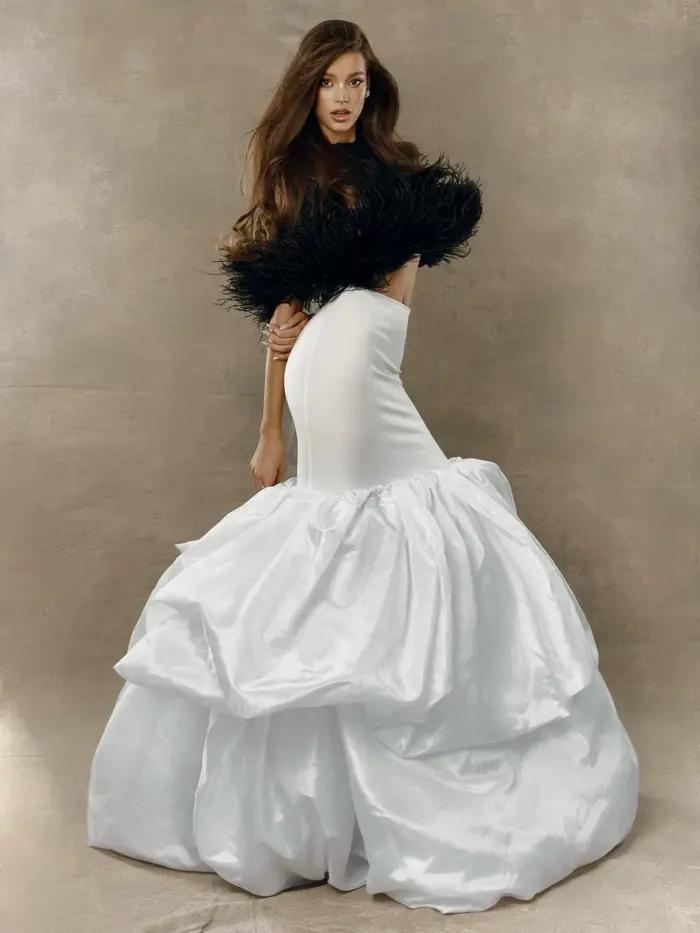 Jupe de mariée sirène taille haute pour femme avec traîne à volants en satin