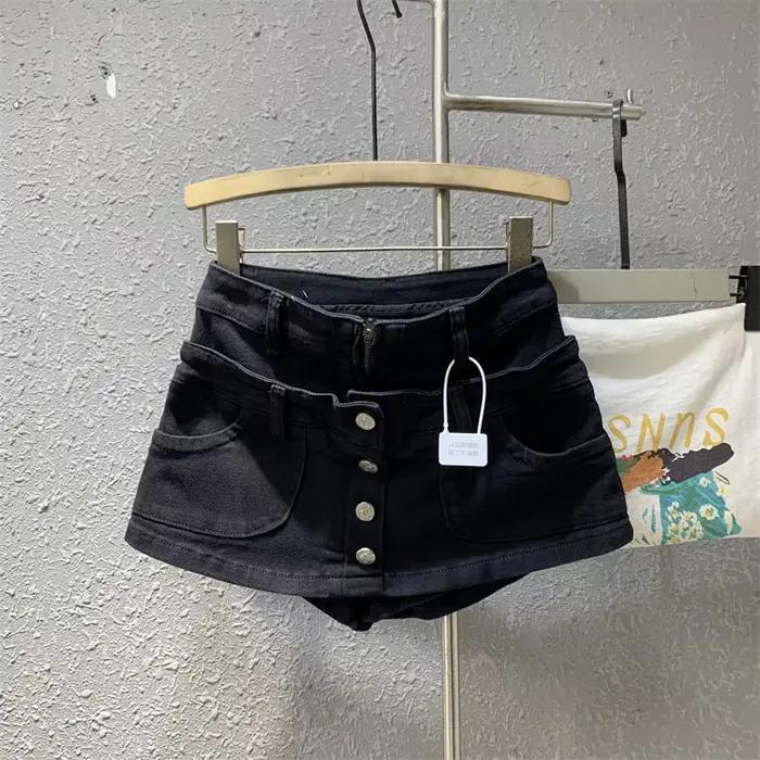 Jupe courte en jean effet deux pièces pour femme