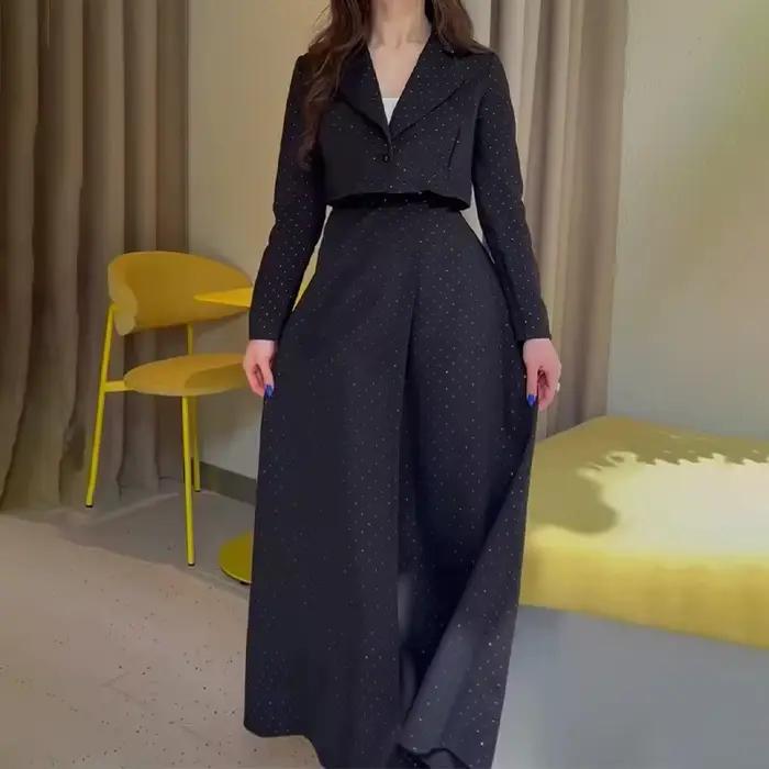 Femmes jupe costume musulman 2 pièces ensembles haut jupes longues tenues vague point imprimé 2025 automne marocain dubaï Islam Ensemble Ramadan
