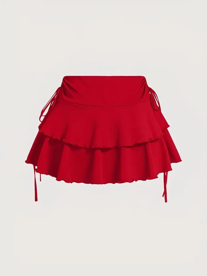 Jupe courte décontractée à volants pour femme - Jupe-short évasée à cordon de serrage latéral multi-occasions pour