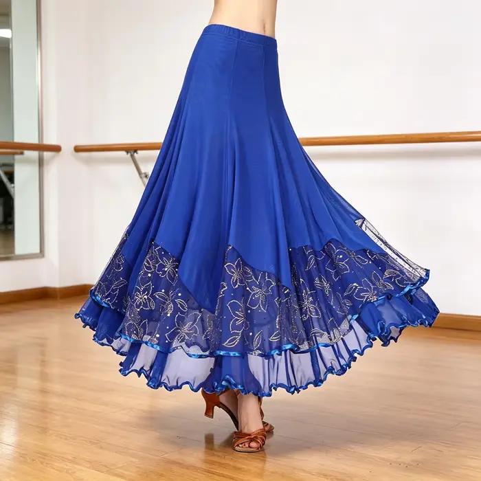 Jupe longue élégante pour femme, costume de danse latine, de bal et de rave